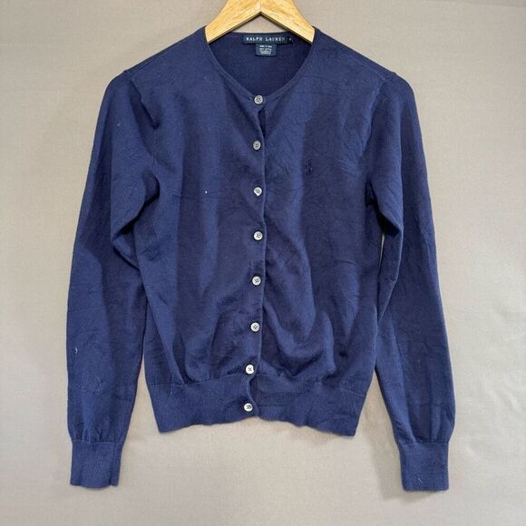 Ralph Lauren Women’s Button-Up Sweater Size Medium Classic Pony Logo - Picture 1 of 12